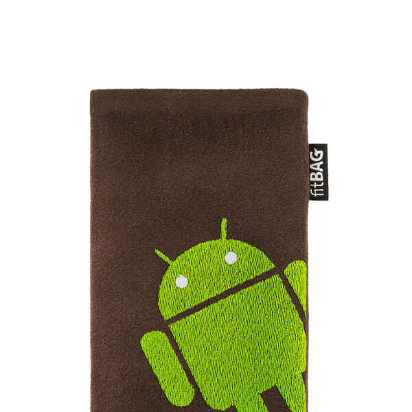 fitBAG Classic Braun Stitch Android Full    mit Android Roboter Stickerei Handytasche aus Alcantara® mit Mikrofaserinnenfutter