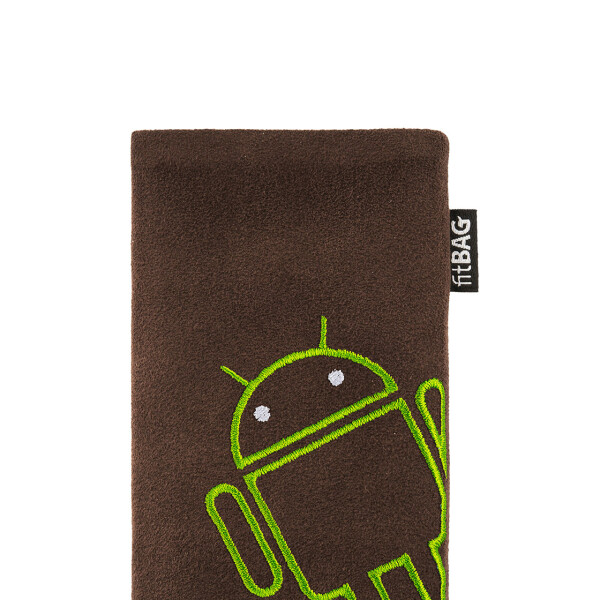 fitBAG Classic Braun Stitch Android Light    mit Android Roboter Stickerei Handytasche aus Alcantara® mit Mikrofaserinnenfutter