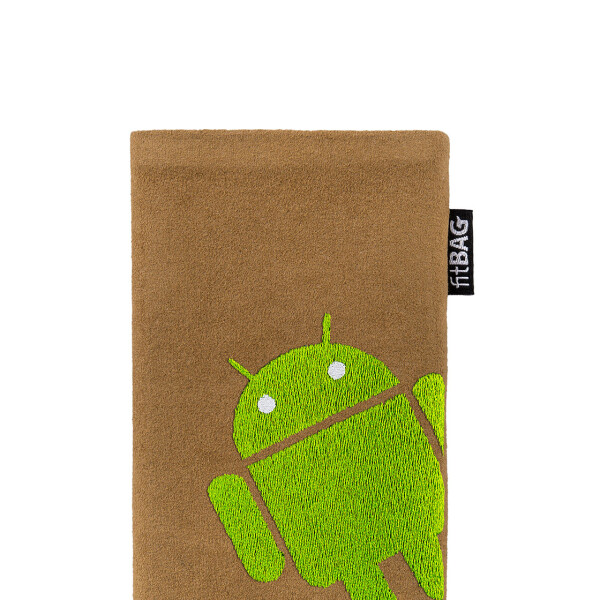 fitBAG Classic Sand Stitch Android Full    mit Android Roboter Stickerei Handytasche aus Alcantara® mit Mikrofaserinnenfutter