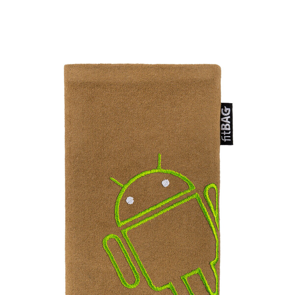 fitBAG Classic Sand Stitch Android Light    mit Android Roboter Stickerei Handytasche aus Alcantara® mit Mikrofaserinnenfutter