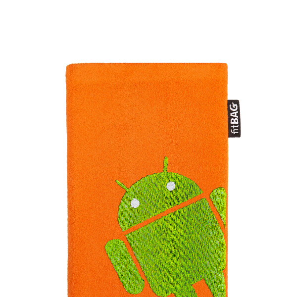 fitBAG Classic Orange Stitch Android Full    mit Android Roboter Stickerei Handytasche aus Alcantara® mit Mikrofaserinnenfutter