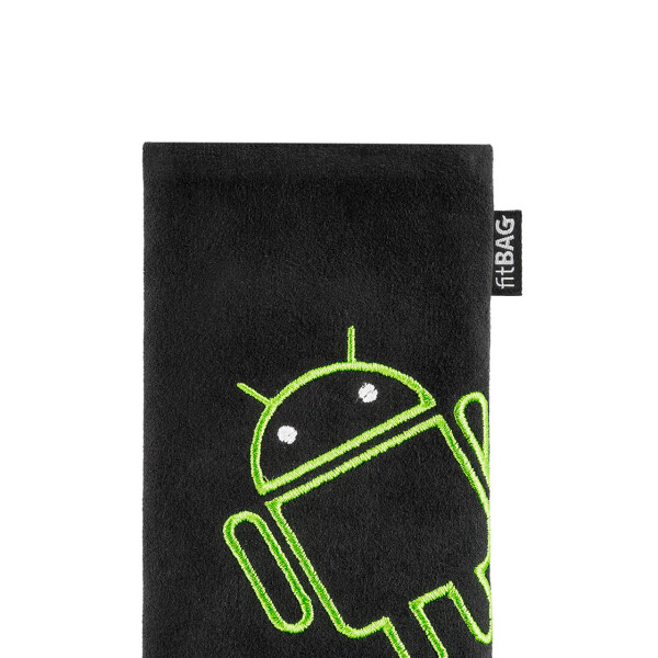 fitBAG Classic Schwarz Stitch Android Light    mit Android Roboter Stickerei Handytasche aus Alcantara® mit Mikrofaserinnenfutter